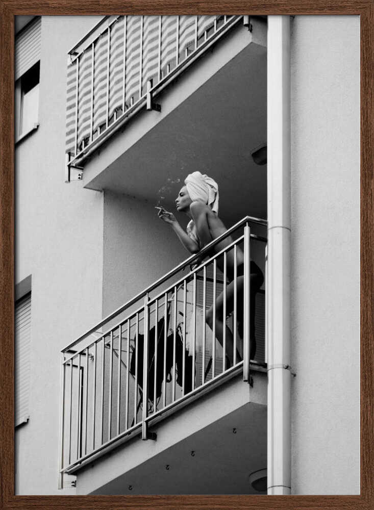 Woman Balcony Smoke - XL Poster