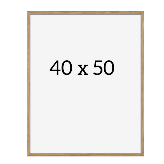 Front view of natural oak frame 40x50 cm with clear glass – minimalist Nordic design for posters, photos, and prints.