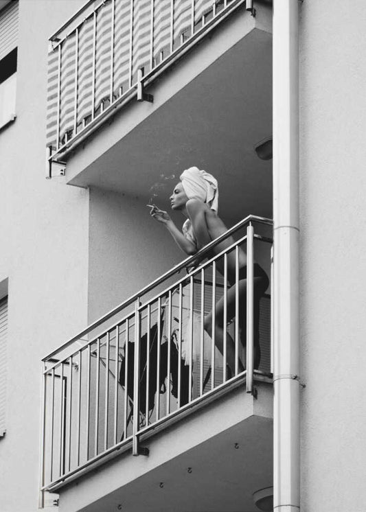 Woman Balcony Smoke - XL Poster