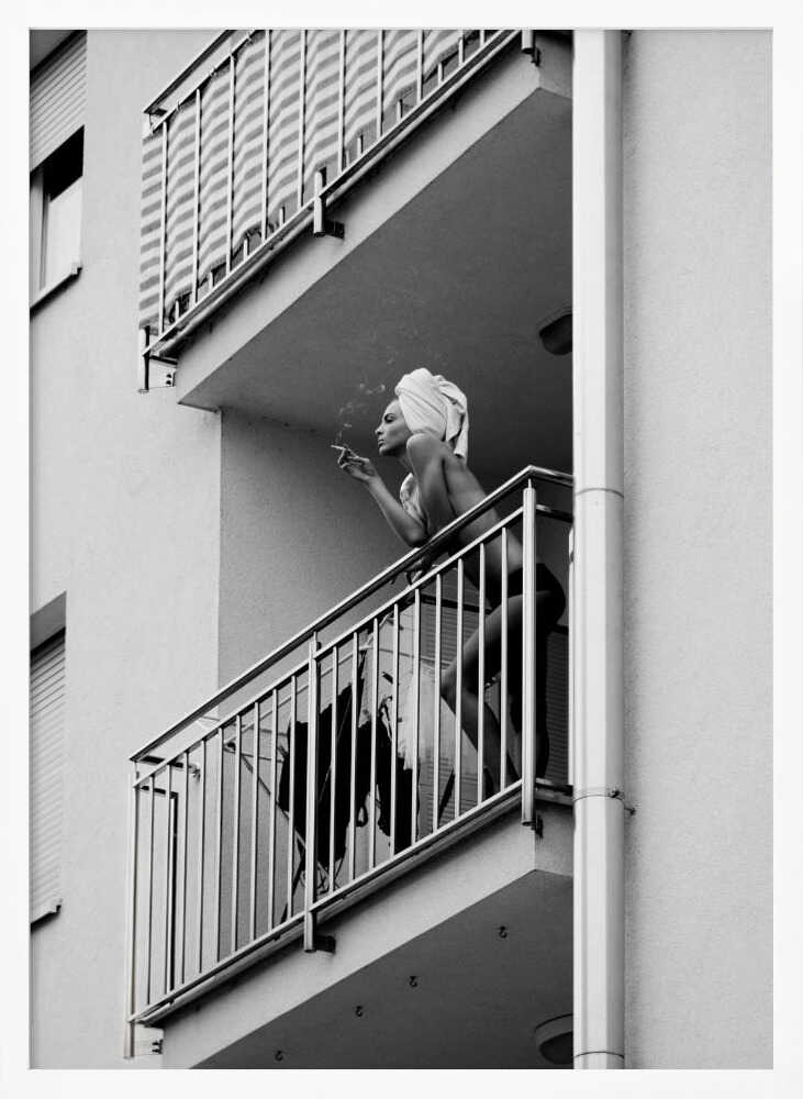 Woman Balcony Smoke - XL Poster