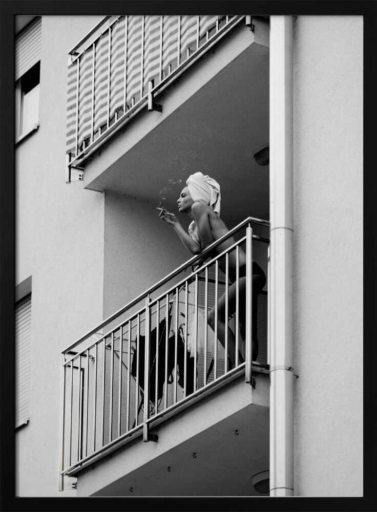 Woman Balcony Smoke - XL Poster