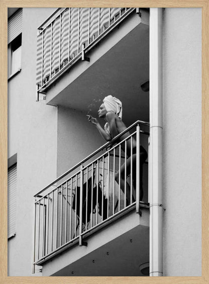 Woman Balcony Smoke - XL Poster