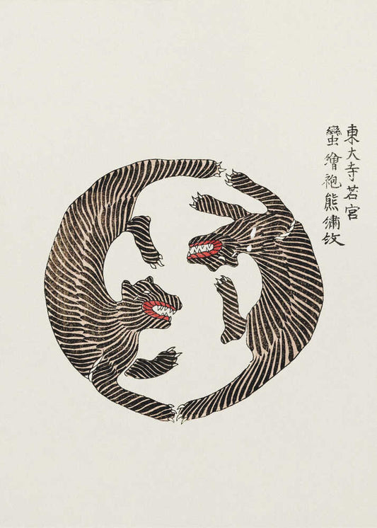 Woodblock Tigers From Yatsuo No Tsubaki - XL Poster