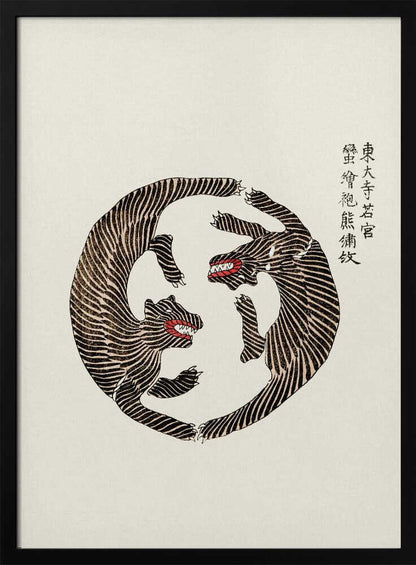 Woodblock Tigers From Yatsuo No Tsubaki - XL Poster