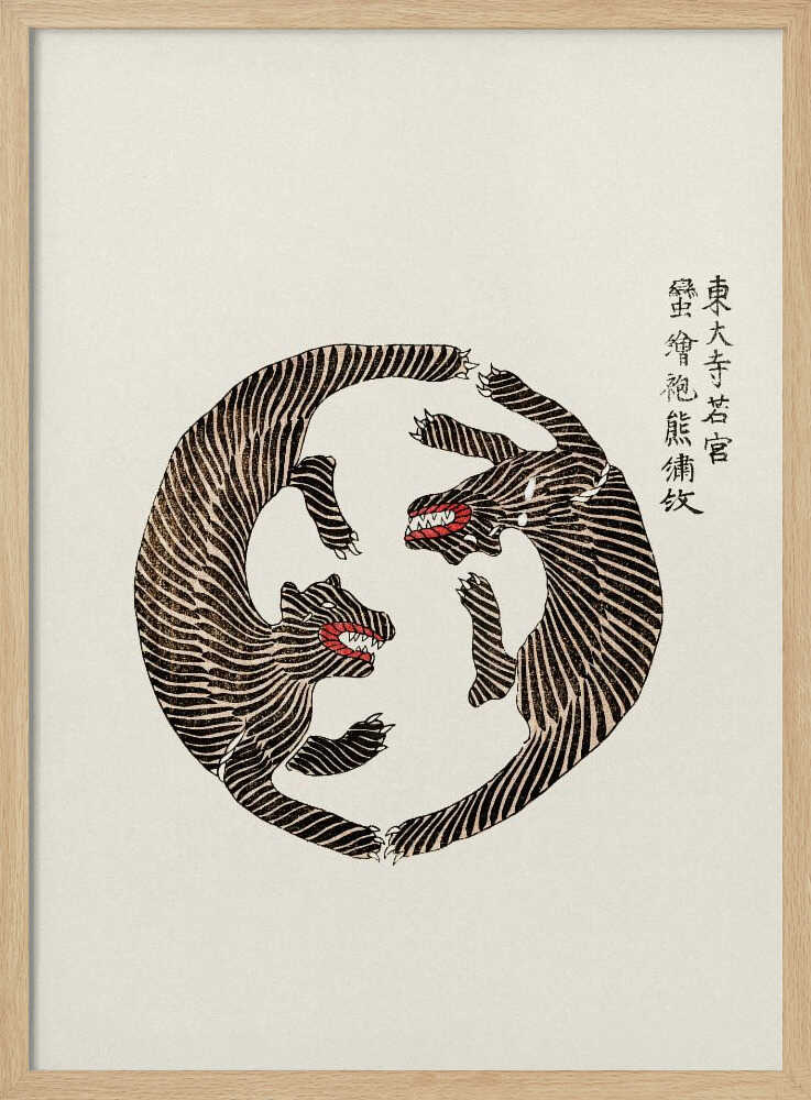Woodblock Tigers From Yatsuo No Tsubaki - XL Poster