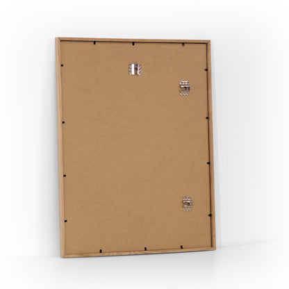 Back view of natural oak frame 40x50 cm with MDF backing and metal hangers – ready to hang.