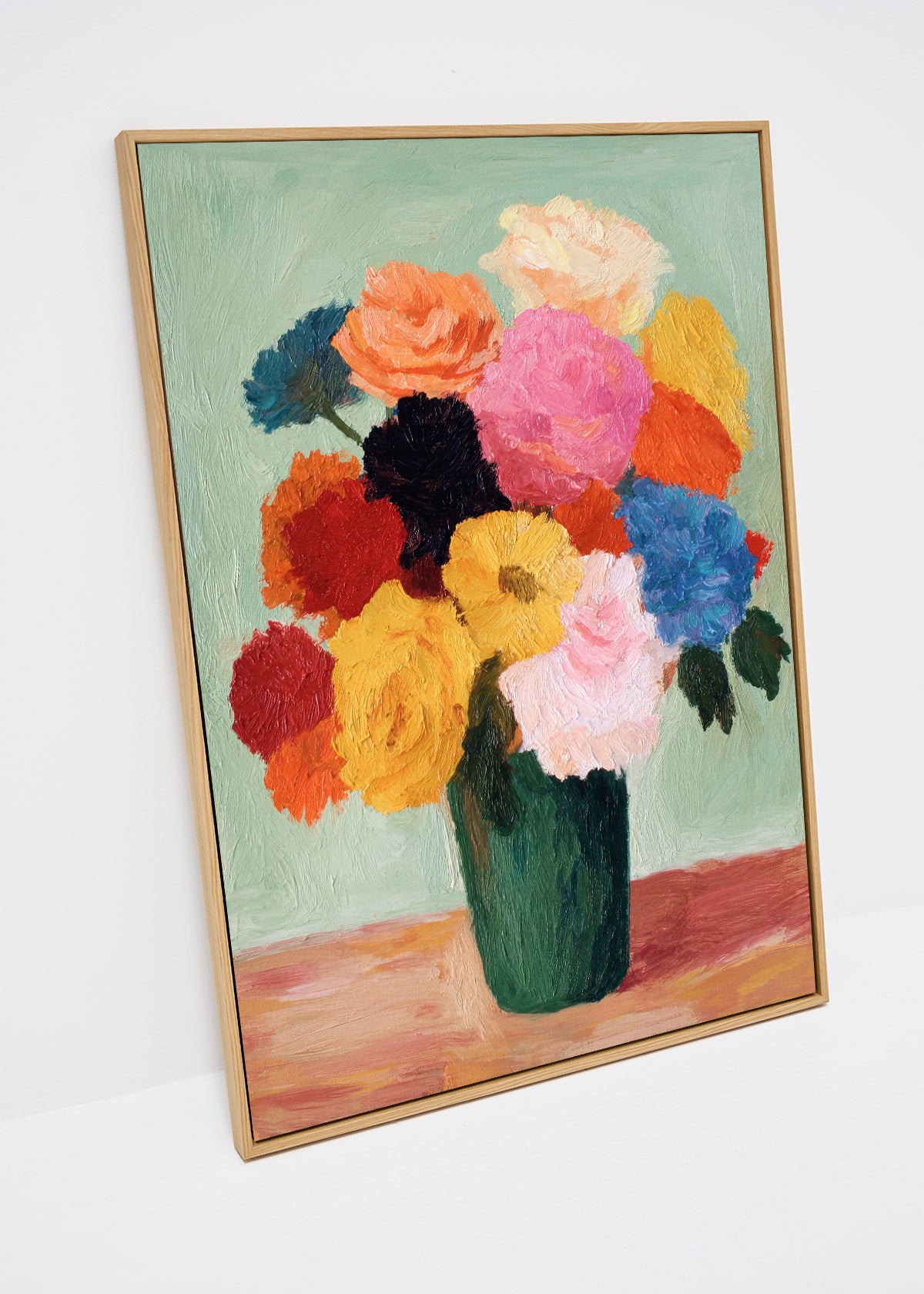 Blossoms canvas print with colorful flower bouquet in oil painting style – modern floral wall art in large format