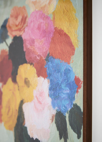 Blossoms poster close-up in natural daylight, vibrant flower motif, bold yet soft wall art for kitchens and living rooms.