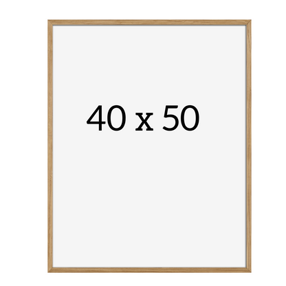 Front view of natural oak frame 40x50 cm with clear glass – minimalist Nordic design for posters, photos, and prints.