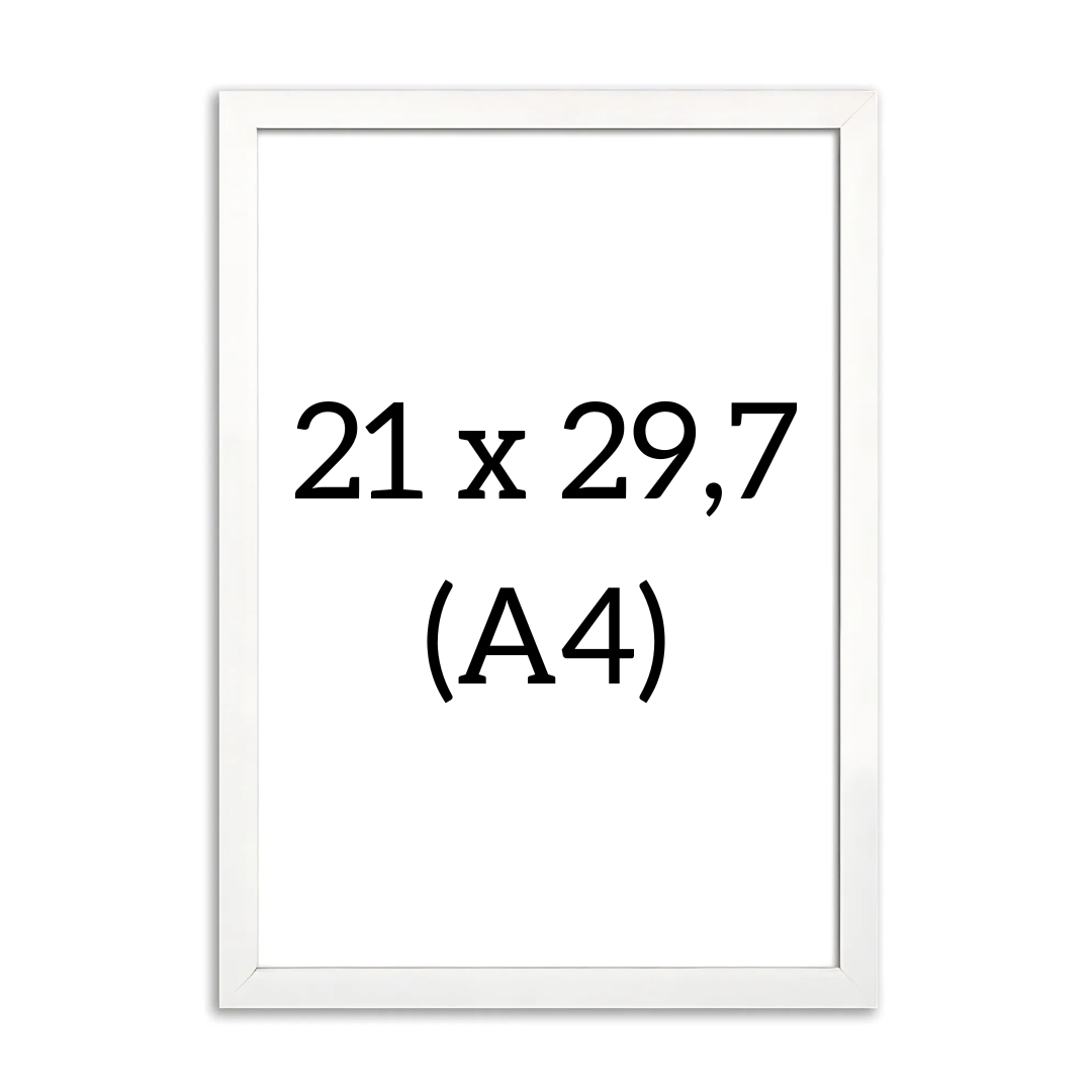 White wooden picture frame A4 (21x29.7 cm) – front view with blank placeholder