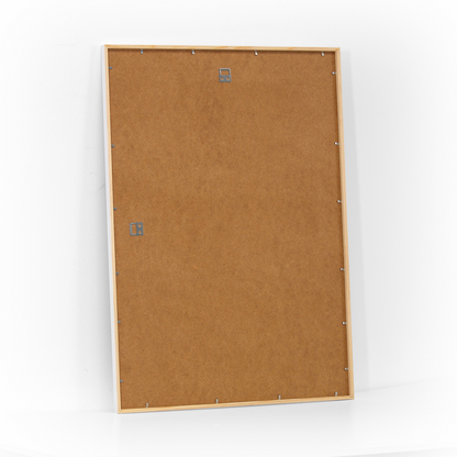 White wooden picture frame 50x70 cm – back view with MDF backing and hanging hardware