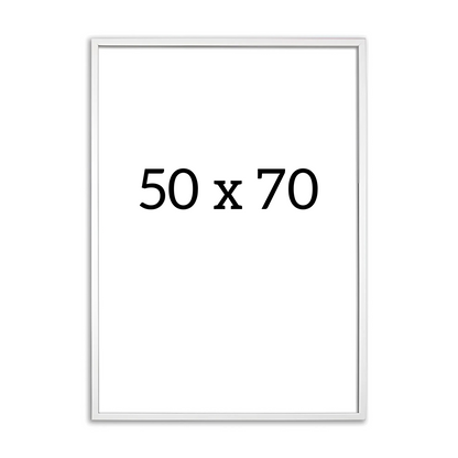 White wooden picture frame 50x70 cm – front view with blank placeholder