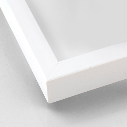 Close-up of white wooden frame corner with smooth painted finish – Nordic style.