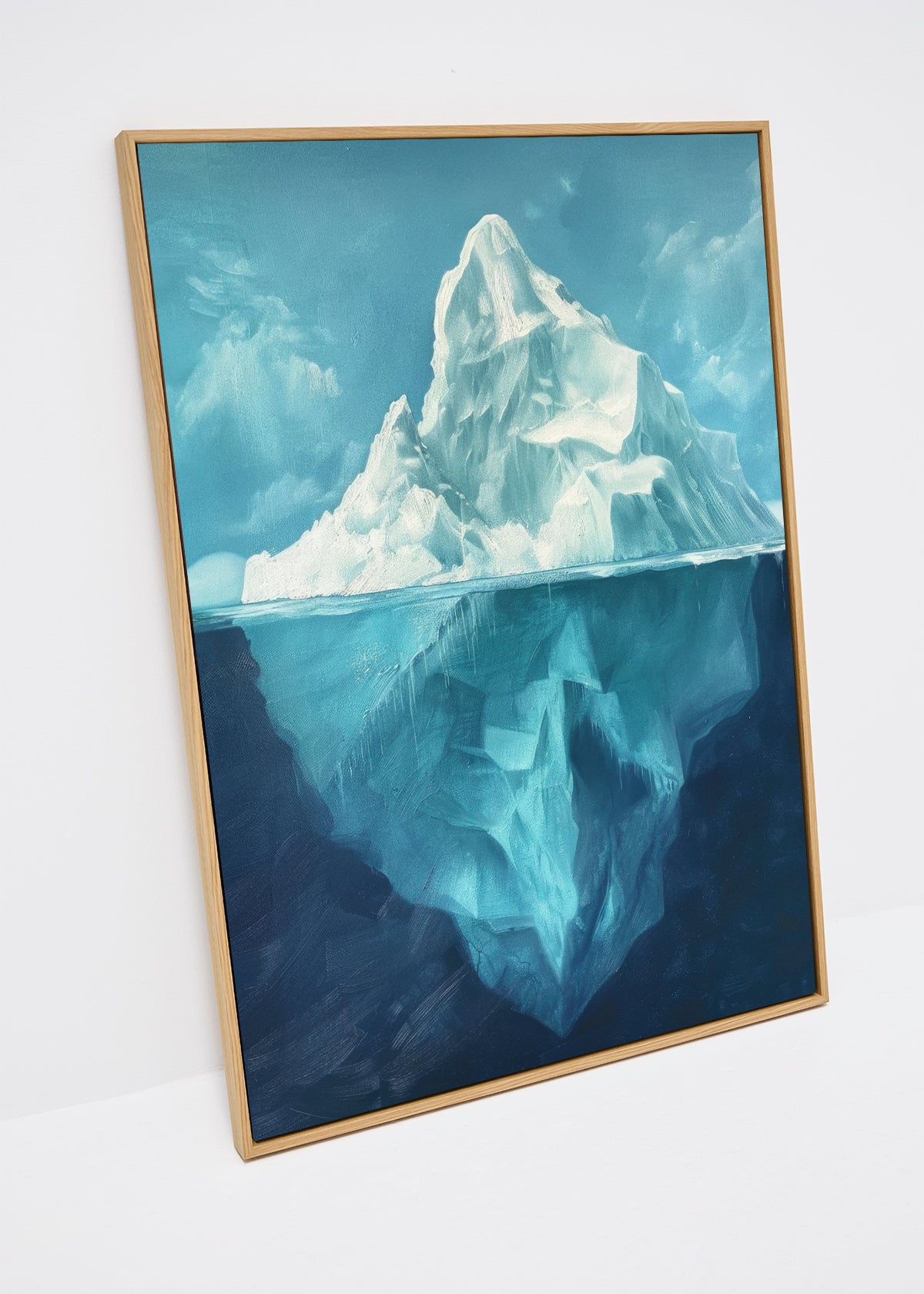Iceberg Day canvas print – detailed iceberg artwork with above and below water perspective in blue and white tones