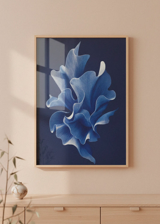 Shape No. 80 art print in oak frame hanging above a light wooden sideboard in a Scandinavian home with soft sunlight and warm neutral tones.