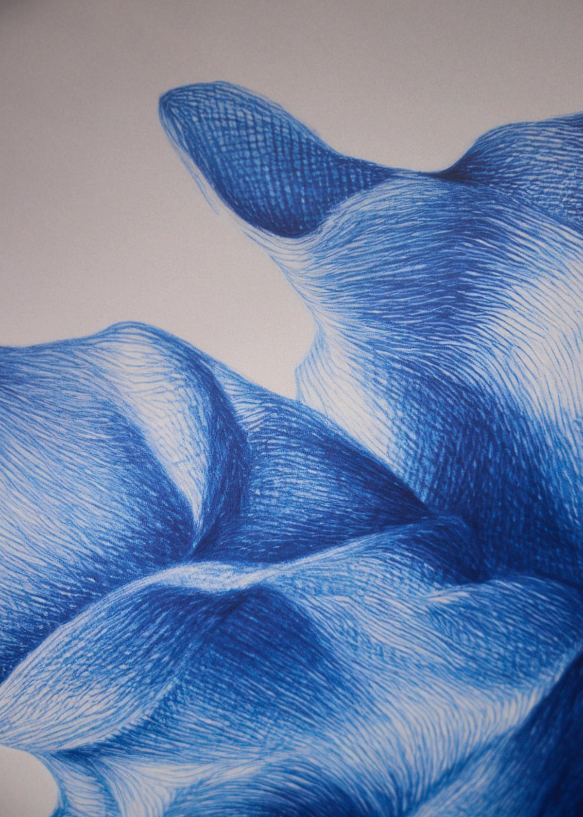 Blue abstract poster Shape no. 50, modern and minimalistic decor with soft lighting and neutral tones.