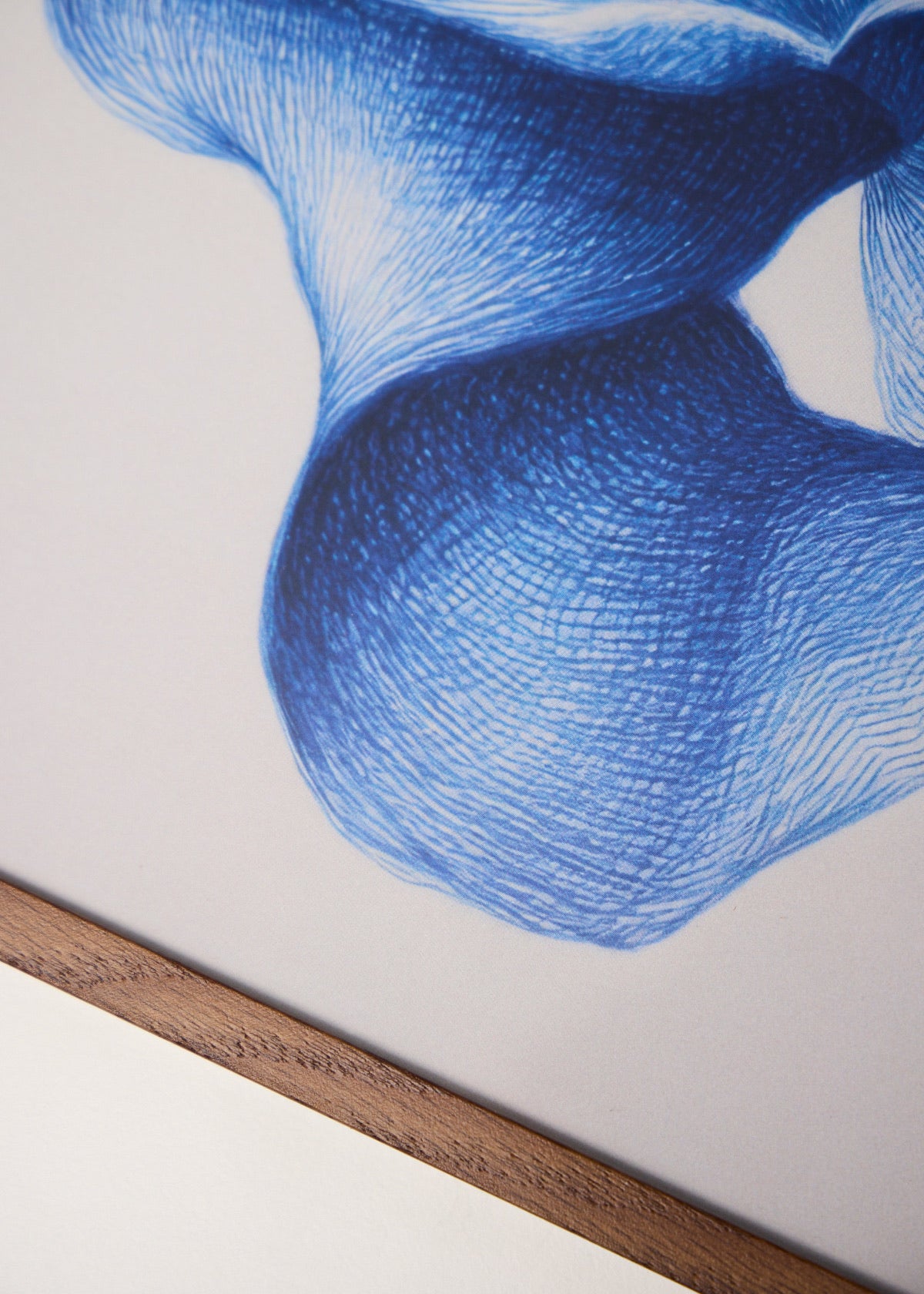 Organic blue line art in dark oak frame
