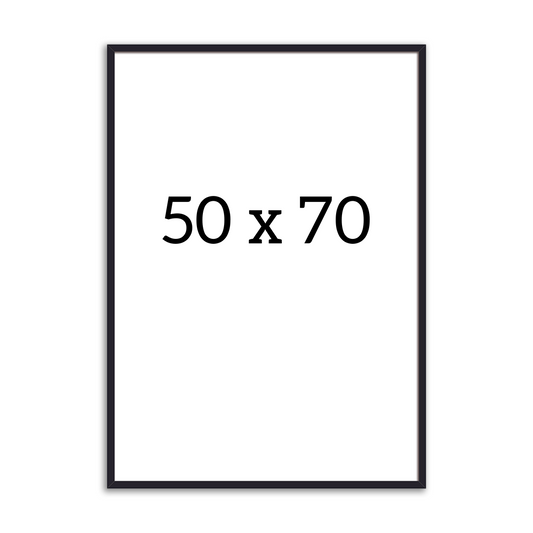 Black wooden poster frame, size 50x70 cm, with slim and minimalist design.