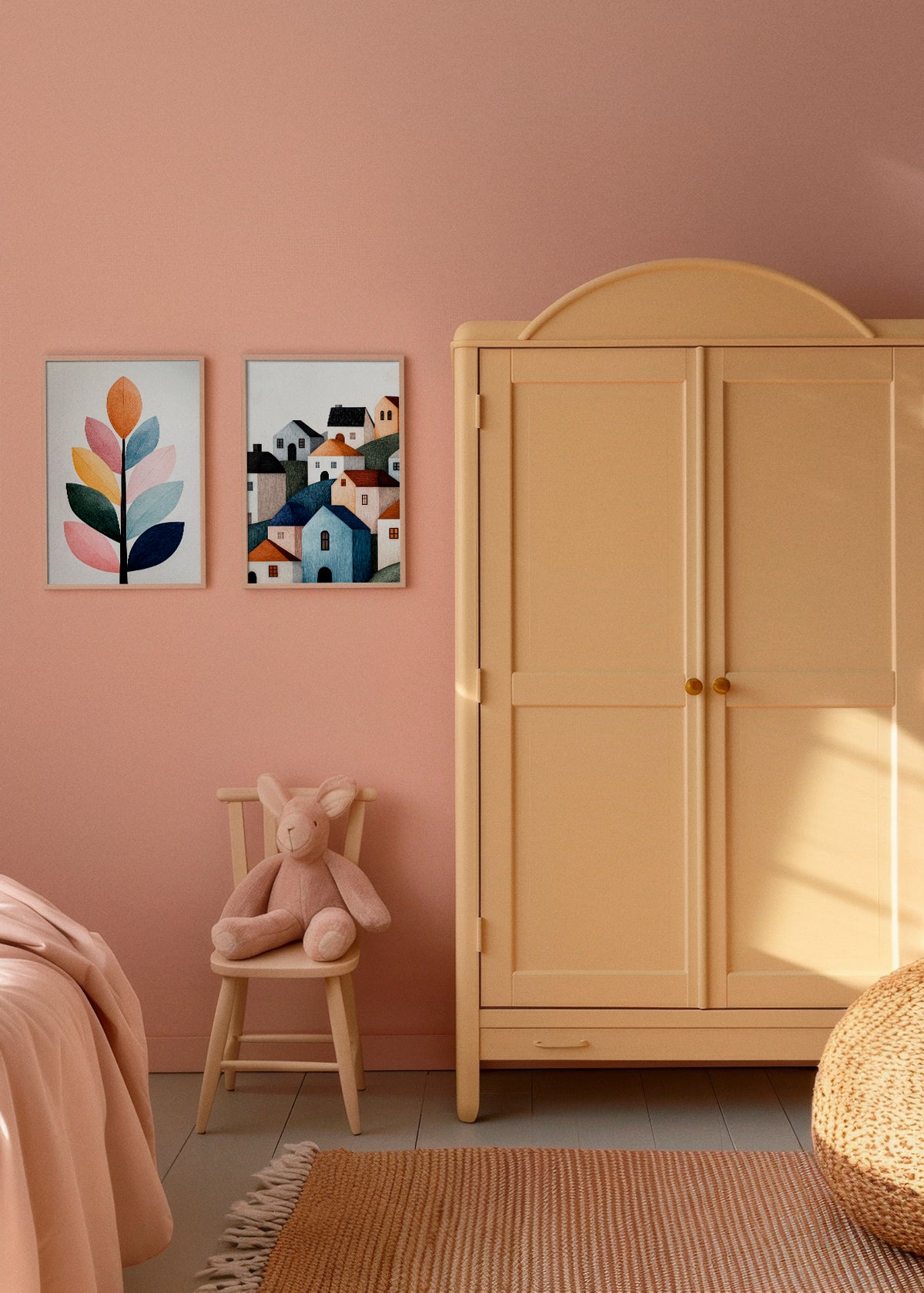 Flower Power - HelloPoster - Flower Power displayed in a pastel kids’ room with pink walls