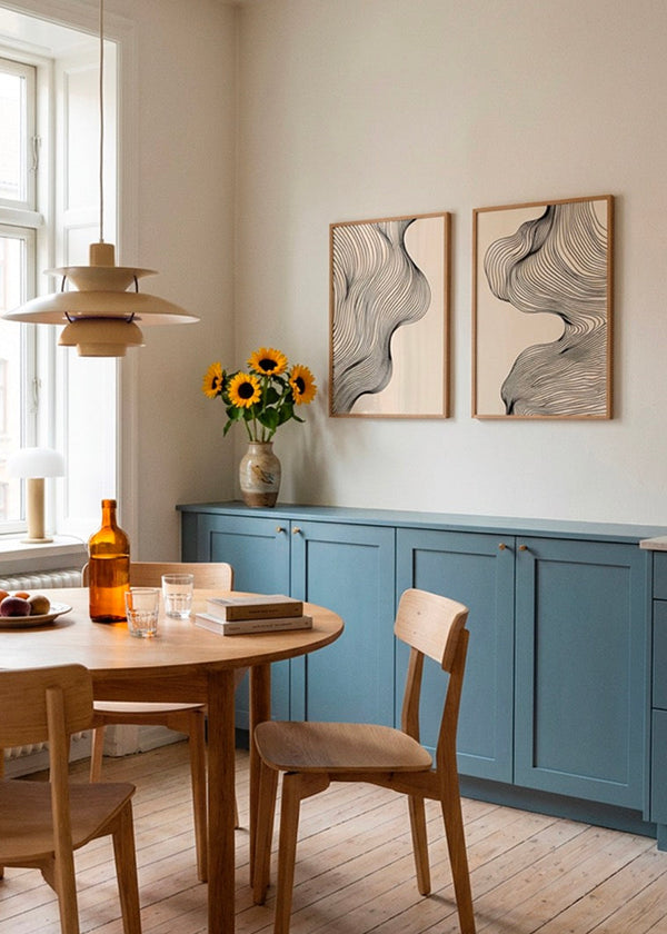 miles and tate poster in scandinavian living room