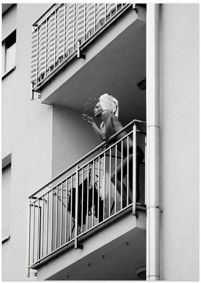 Woman Balcony Smoke - XL Poster